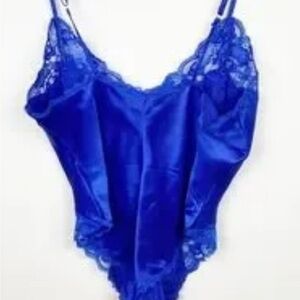 Victoria Secret Blue Lace Satin Bodysuit size petite